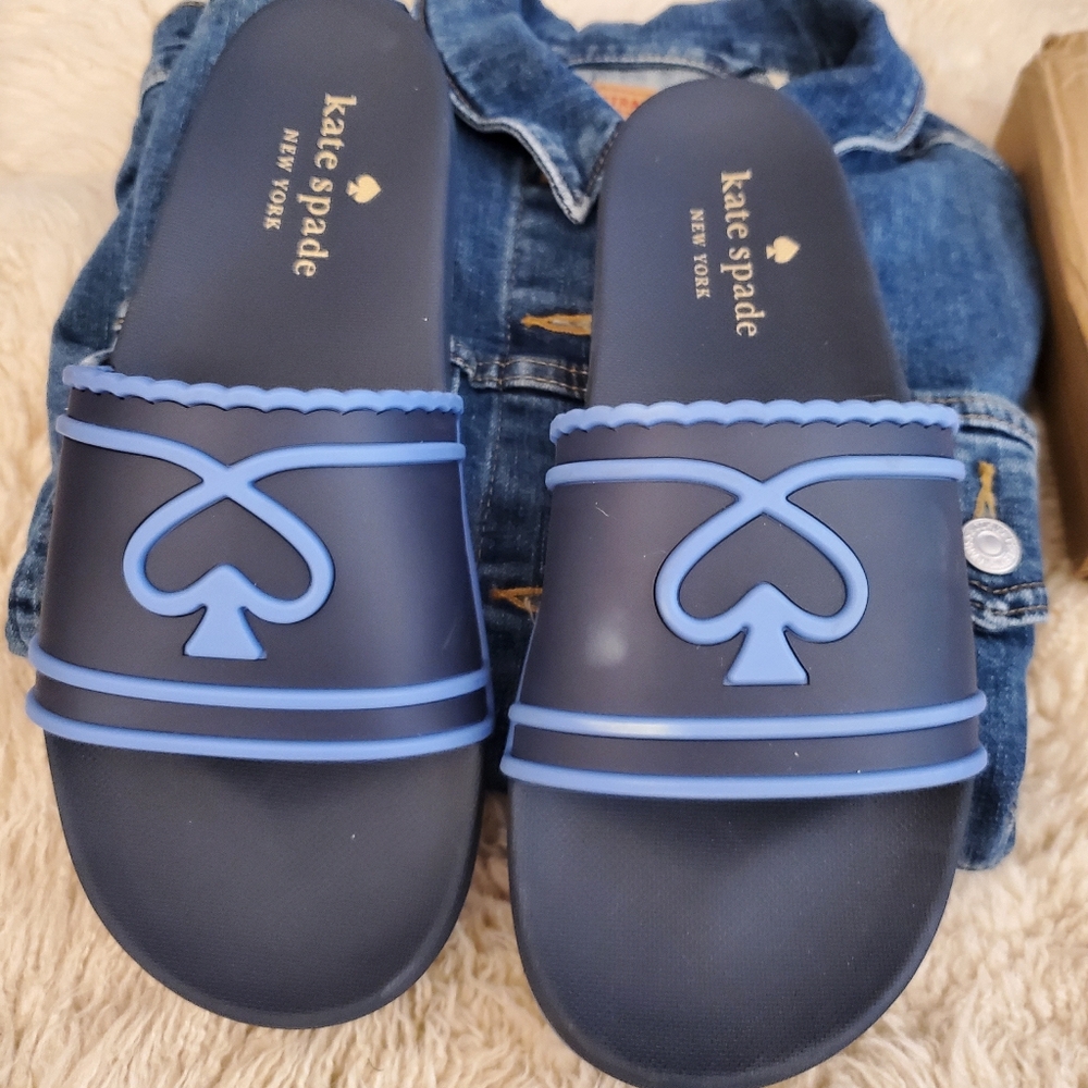 Kate Spade Brigitte Pool Slides Women’s SZ 10 Navy Blue - Picture 3 of 10